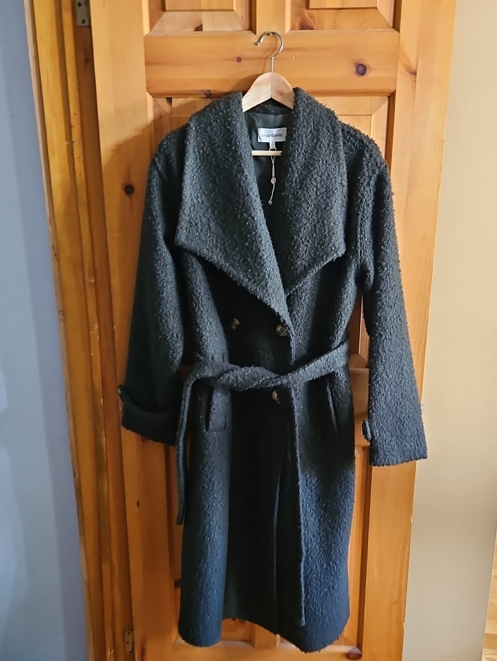 Heartloom Dark Green Bouclé Trench with Self-Tie Belt